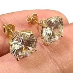4 Carat Gold Earrings, 925 Sterling Silver Earrings, Round Cut Gold Earrings 7MM